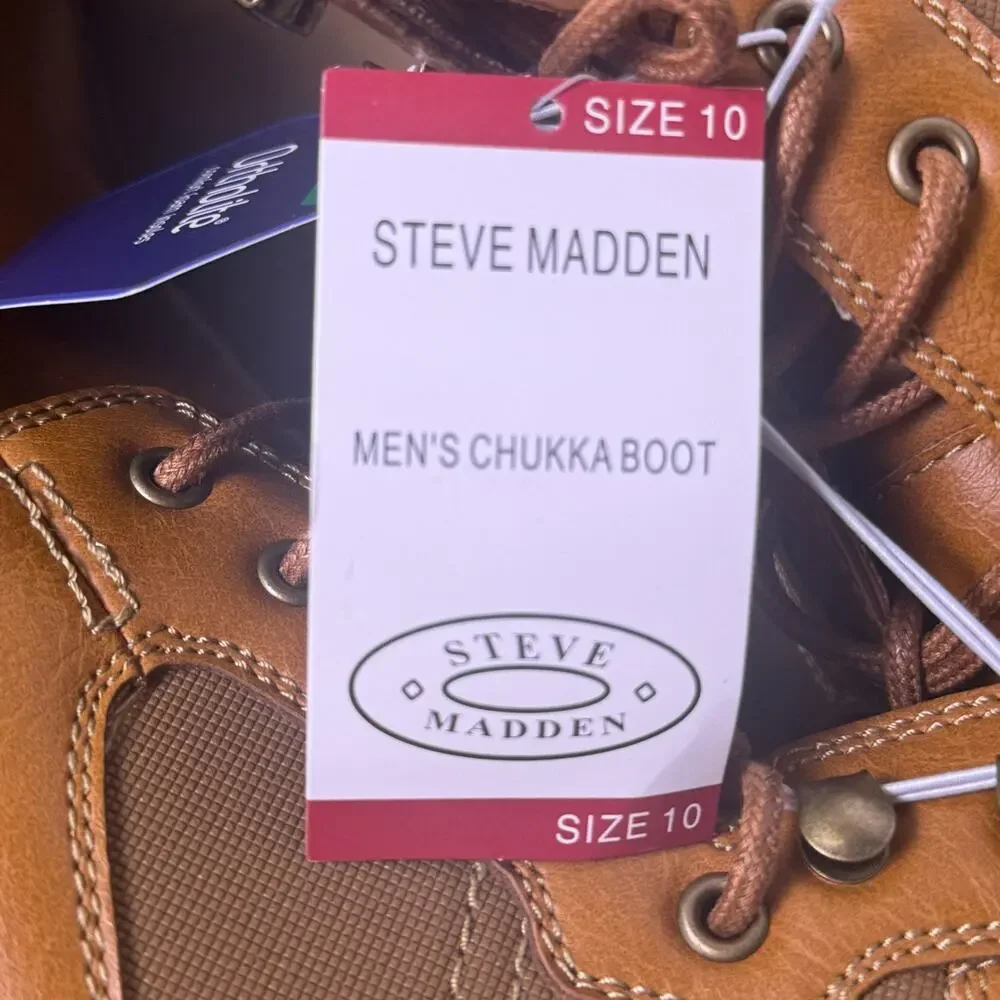 Steve Madden P-Bleeker Men Size 10 Cognac Chukka Boots OrthoLite Comfort NIB